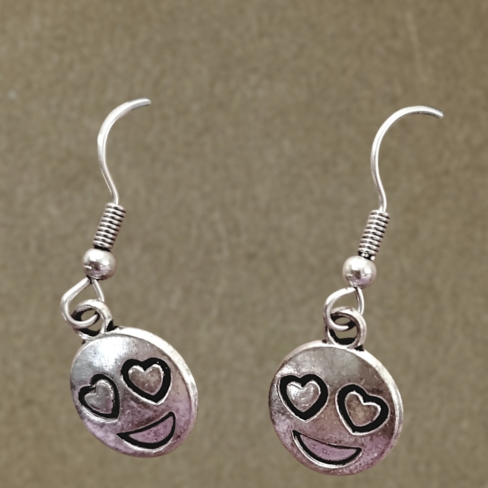 Heart Eyes Emoji Silver Earrings